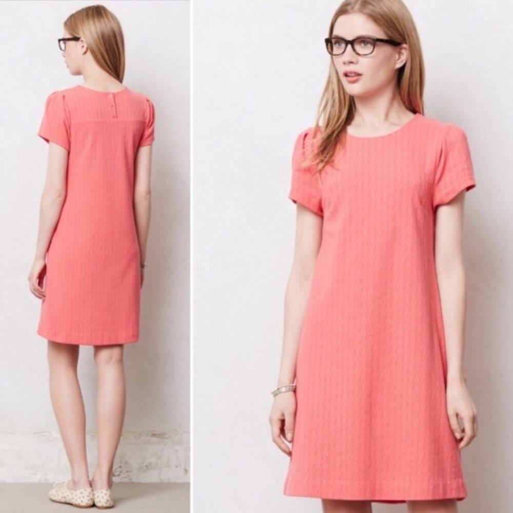 Anthropologie Maeve Coral Diamond Texture A-line Shift Dress Size XS